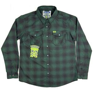 Dixxon Flannel Shirt Womens Size Large Green Pearl Snap Absinthe Limited Edition